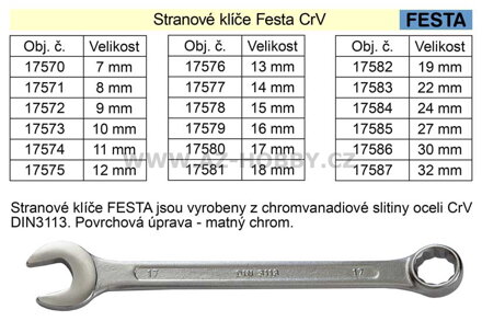 Očkoplochý klíč FESTA 10mm CrV