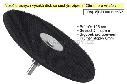 Nosič brusných výseků disk se suchým zipem 125mm pro vrtačky s upevněním na šroubek