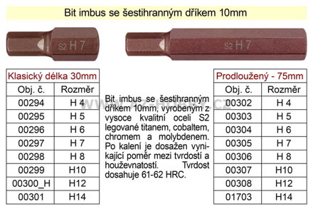 Bit imbus  H 6 se šestihranným dříkem 10mm délka 30mm