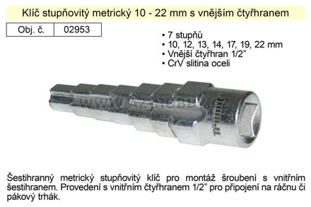 Klíč stupňovitý instalatérský 10-22mm vnitřní čtyřhran 1/2"