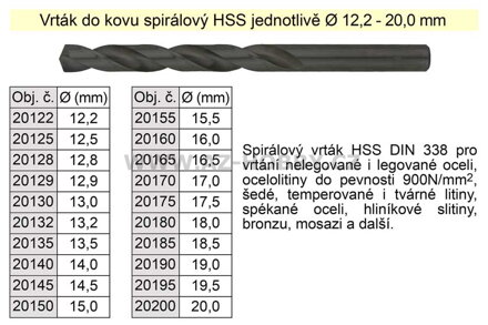 Vrták do kovu HSS 16,0mm - jednotlivě