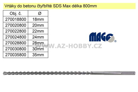 Vrták do betonu čtyřbřitý SDS Max 28x800mm