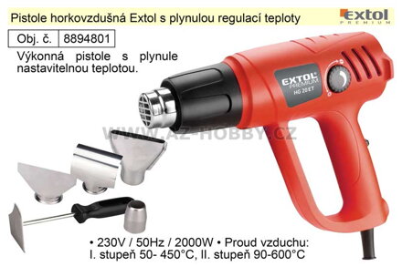 Pistole horkovzdušná Extol 8894801 s plynulou regulací teploty