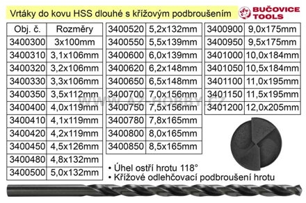 Vrták do kovu HSS  3,0x100mm dlouhý