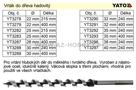 Vrták do dřeva hadovitý samostatný 25x215mm