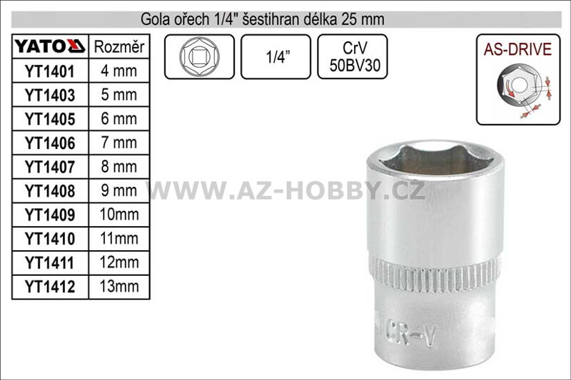 Gola ořech šestihran  1/4" 12mm